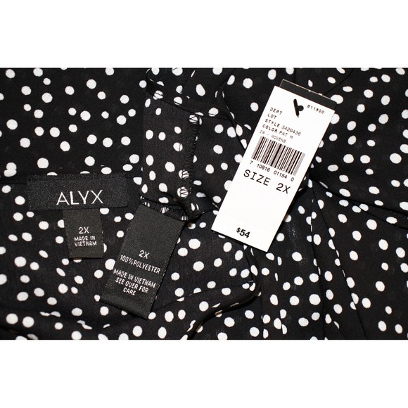 ALYX New 2X Black White POLKA DOT‎ Blouse Tie Long Sleeve Top OLD MONEY XX Cute - Picture 1 of 8